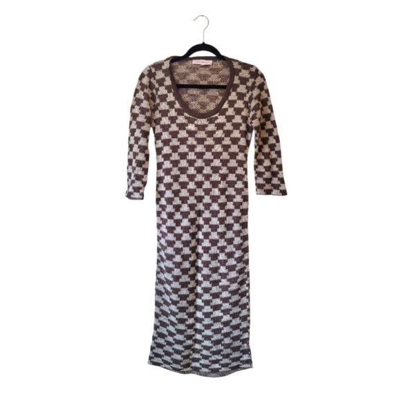 LISA SAYS GAH Women's Mafalda Knit Midi Dress In Brown Multi Size M - Picture 2 of 7